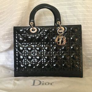 SOLD!!!Large Lady Dior Bag in Black Patent Cannage